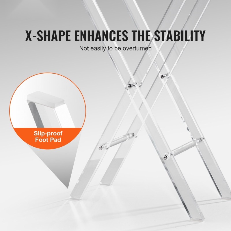 Akryylinen taitettava tarjotinpöytä läpinäkyvä 5 mm pöytälevy X-muotoiset jalat