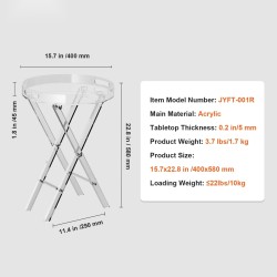 Akryylinen taitettava tarjotinpöytä läpinäkyvä 5 mm pöytälevy X-muotoiset jalat