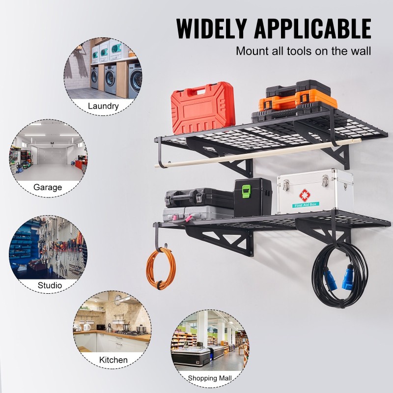 Teräksinen seinähylly 2 tasoa 122x61cm 114 kg kantavuus tasoa kohti