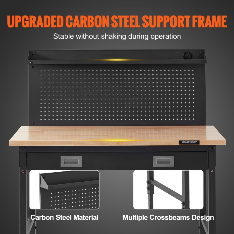 Säädettävä työpöytä tammitaso hiiliteräsrunko 71–100 cm 1219x610 mm 907 kg kantavuus