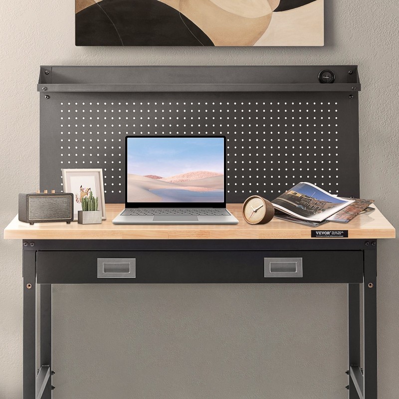 Säädettävä työpöytä tammitaso hiiliteräsrunko 71–100 cm 1219x610 mm 907 kg kantavuus