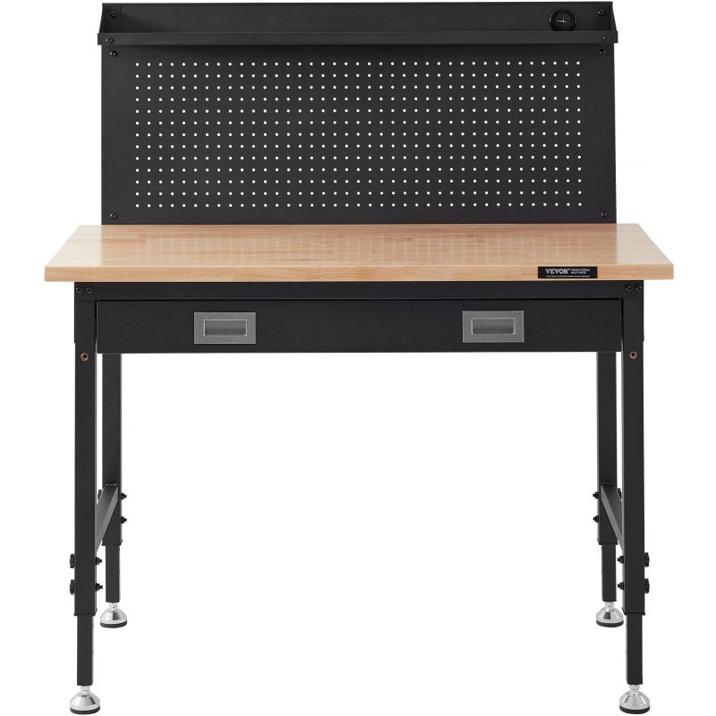 Säädettävä työpöytä tammitaso hiiliteräsrunko 71–100 cm 1219x610 mm 907 kg kantavuus