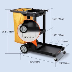 3-tasoinen siivousvaunu PP-runko PVC-jätesäkki 94,6 l 90,7 kg kantavuus