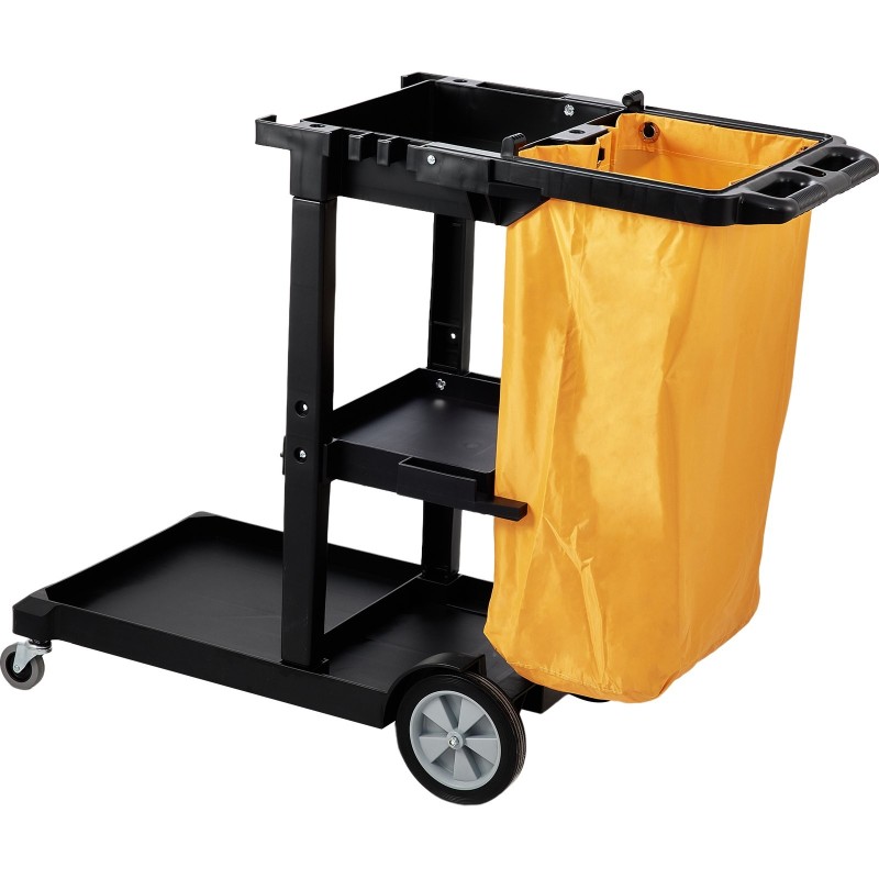3-tasoinen siivousvaunu PP-runko PVC-jätesäkki 94,6 l 90,7 kg kantavuus