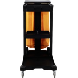 3 hyllyinen PP muovinen siivousvaunu 94 6 l PVC roskapussilla ja kannella keltainen ja musta