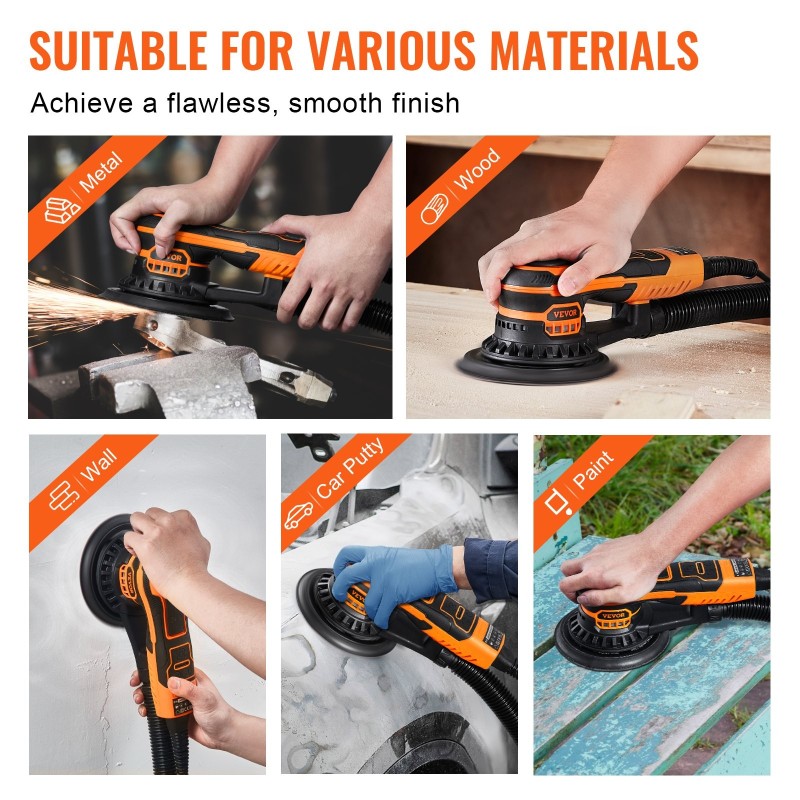 Epäkeskohiomakone 5- ja 6-tuumainen 350 watin harjaton 6 nopeustasoa 20 hiomapaperia pölynpoistoliitännällä