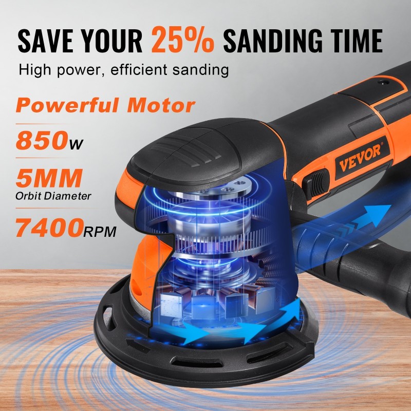 Epäkeskohiomakone 6 tuumaa 850W 6 nopeustasoa 5 mm epäkeskoliike pölynpoistoliitäntä