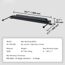 Levyntaivutin 1220 mm nollasta 135 asteeseen matalahiiliteräs 20 alumiini 14 pöytäkiinnitys