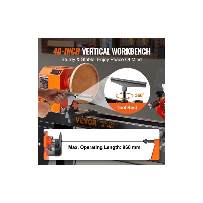 Puusorvi jalustalla 750 wattia 960 mm työpituus 350 mm halkaisija portaattinen nopeussäätö