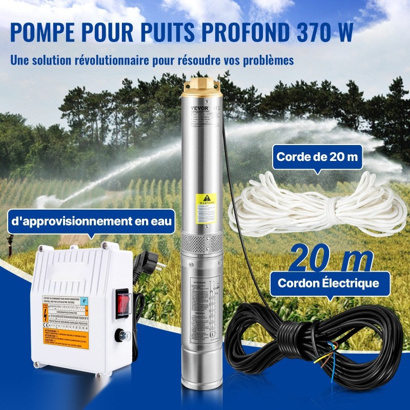 Syvän kaivon uppopumppu ruostumatonta terästä 10,2 cm 370W 110 l/min 44 m