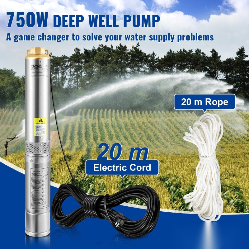 Uppopumppu ruostumatonta terästä 7,6 cm 750 W 66 m nostokorkeus