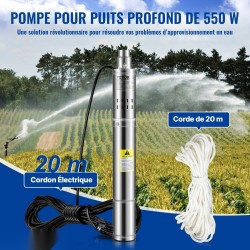 Syvän kaivon uppopumppu ruostumaton teräs 7,6 cm 550 W 35 l/min