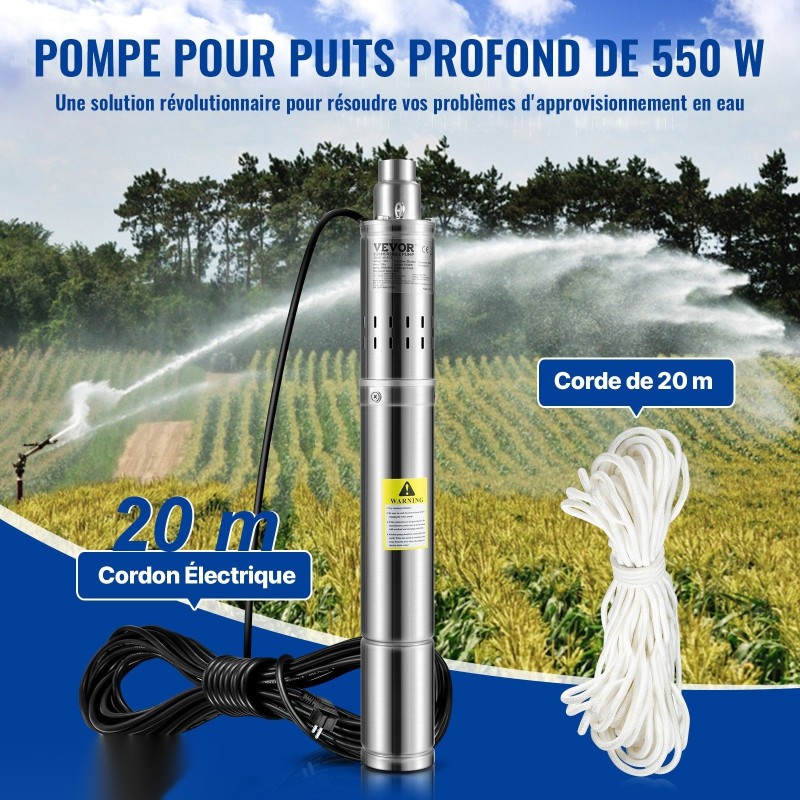 Syvän kaivon uppopumppu ruostumaton teräs 7,6 cm 550 W 35 l/min