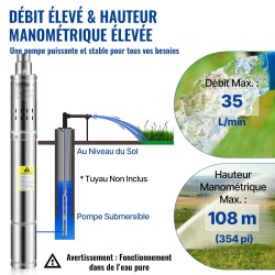 Syvän kaivon uppopumppu ruostumaton teräs 7,6 cm 550 W 35 l/min