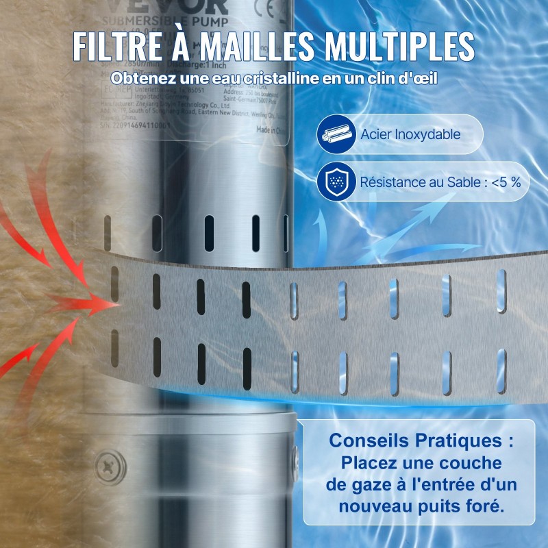 Syvän kaivon uppopumppu ruostumaton teräs 7,6 cm 550 W 35 l/min