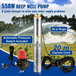 Upotettava syväkaivopumppu ruostumatonta terästä 550W 89m nostokorkeus 50 litraa minuutissa automaattinen painekytkin