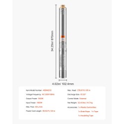 Upotettava syväkaivopumppu ruostumaton teräs 550W 230V 65 l/min 85 m