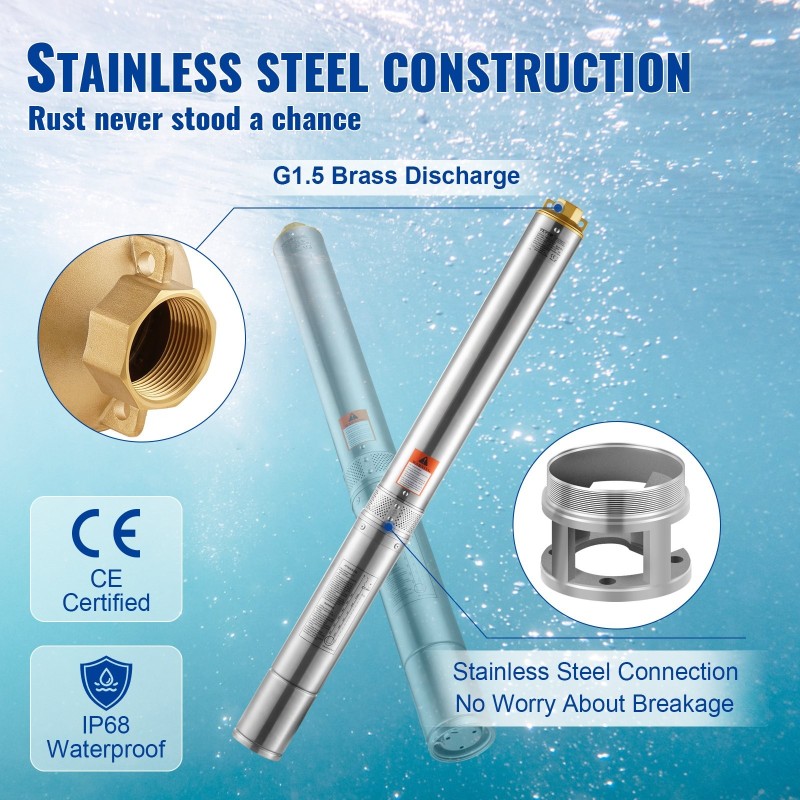 Syväkaivon uppopumppu ruostumaton teräs 2200W 9,8 m³/h 144 m 19,4 m johto