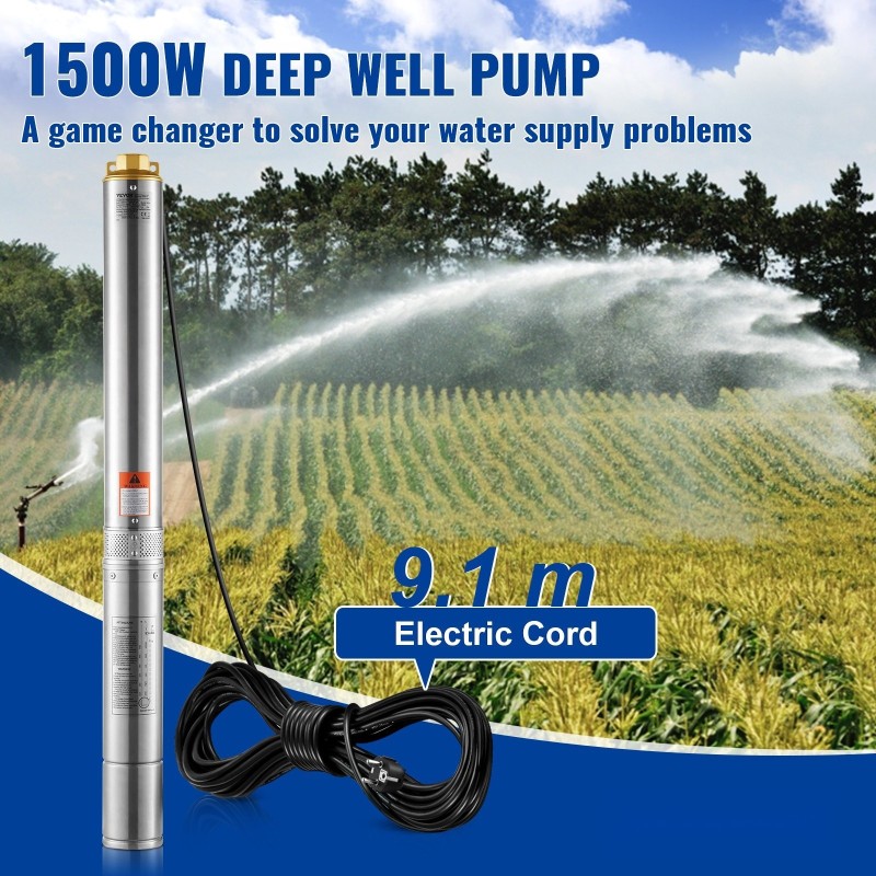 Syväkaivon uppopumppu ruostumatonta terästä 1500W 9.8 m³/h 108 m kotitalous ja kastelu