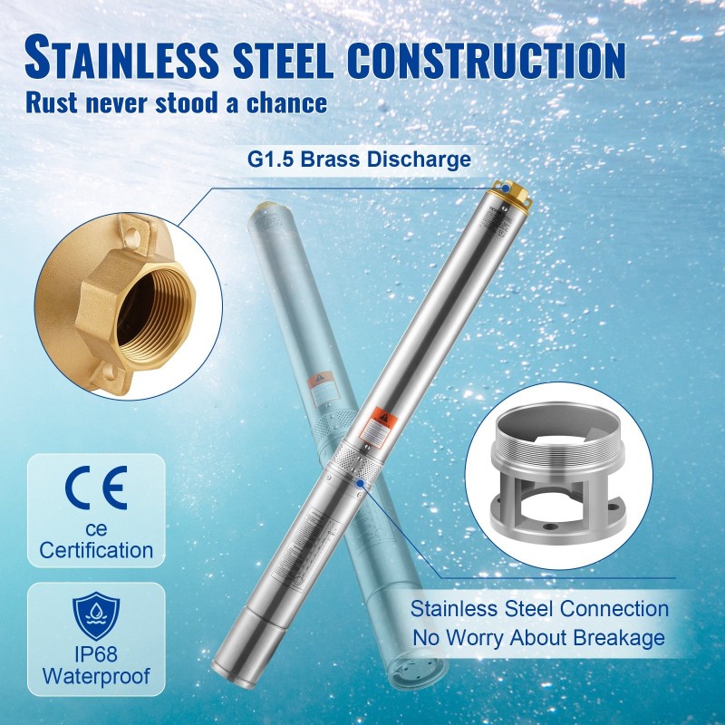 Syväkaivon uppopumppu ruostumatonta terästä 1500W 9.8 m³/h 108 m kotitalous ja kastelu