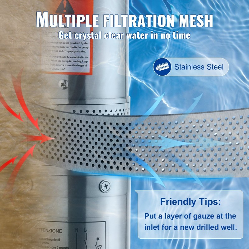 Syväkaivon uppopumppu ruostumatonta terästä 1500W 9.8 m³/h 108 m kotitalous ja kastelu