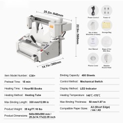 Lämpösidontakone ruostumattomasta teräksestä 400 arkkia 50 mm A3 lyhyt sivu A4 A5