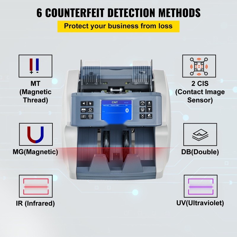 Setelilaskuri 800–1500 seteliä minuutissa väärennösten tunnistus 500 syöttölokero 200 keräyslokero