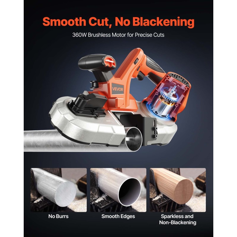 Johdoton nauhasaha 65 x 65 mm leikkuusyvyys 360 W harjaton moottori