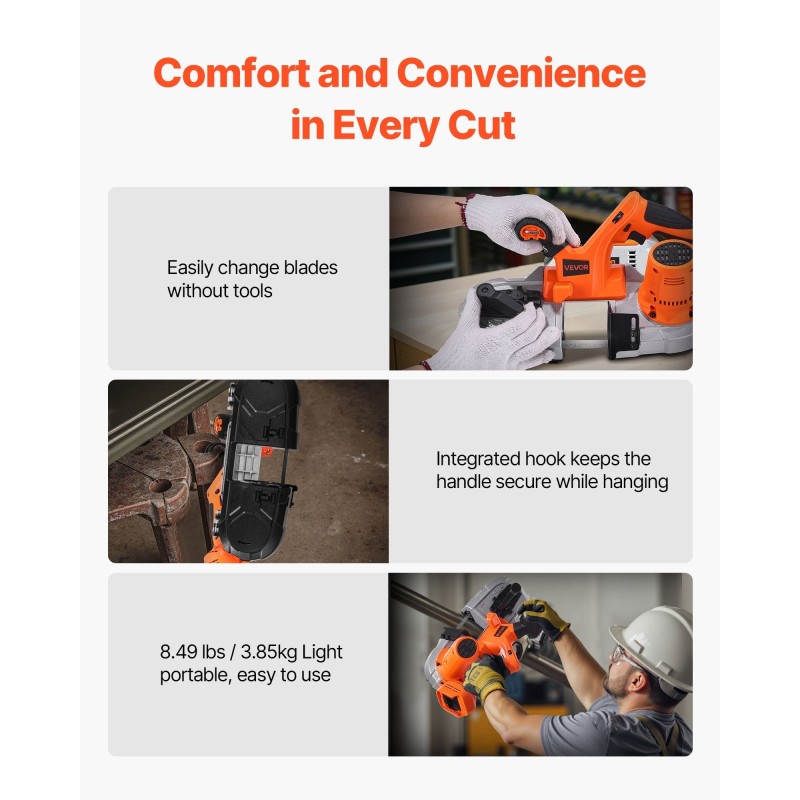 Johdoton nauhasaha 65 x 65 mm leikkuusyvyys 360 W harjaton moottori