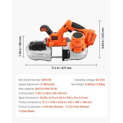 Johdoton nauhasaha 65 x 65 mm leikkuusyvyys 360 W harjaton moottori
