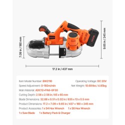 Johdoton nauhasaha 20V leikkuusyvyys 65 x 65 mm harjaton 360W 4,0Ah