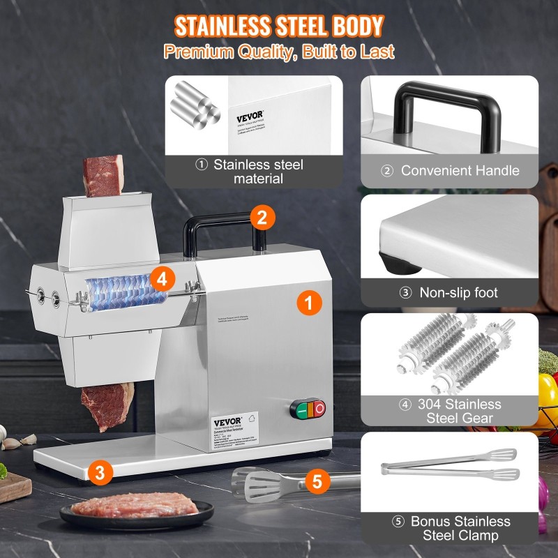 Sähköinen lihanuija ruostumatonta terästä ammattikäyttöön 450 W 54 terää