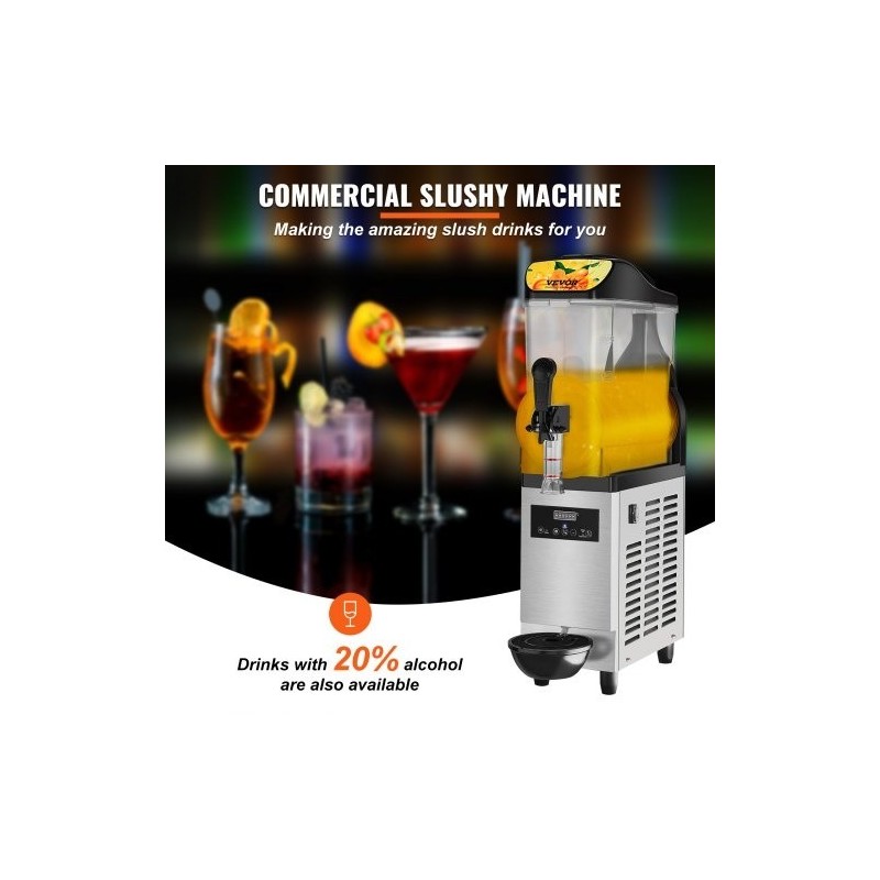 Yksialtainen slush-kone 12 l ruostumatonta terästä ja PC-muovia 220V