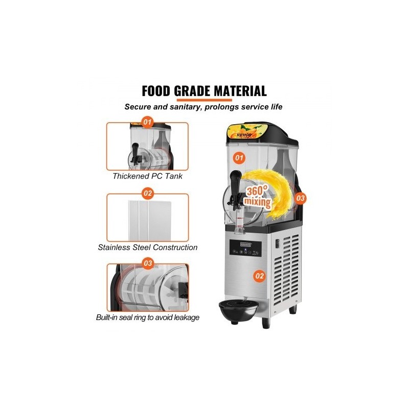 Yksialtainen slush-kone 12 l ruostumatonta terästä ja PC-muovia 220V