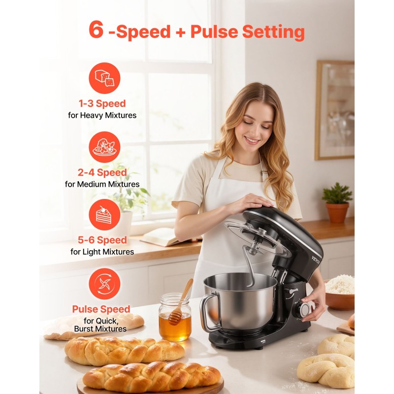 Yleiskone ruostumaton teräskulho 5,68 l 1400W musta 6 nopeutta