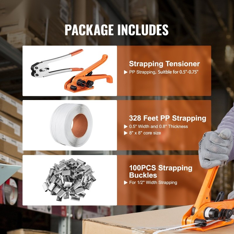 PP-sidontasarja 100 m nauha 100 nauhalukkoa kiristys- ja suljentatyökalu