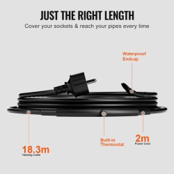 Putkien lämmityskaapeli itseään säätelevä 18,3 m 16,4 W/m termostaatilla muovi- ja metalliputkille