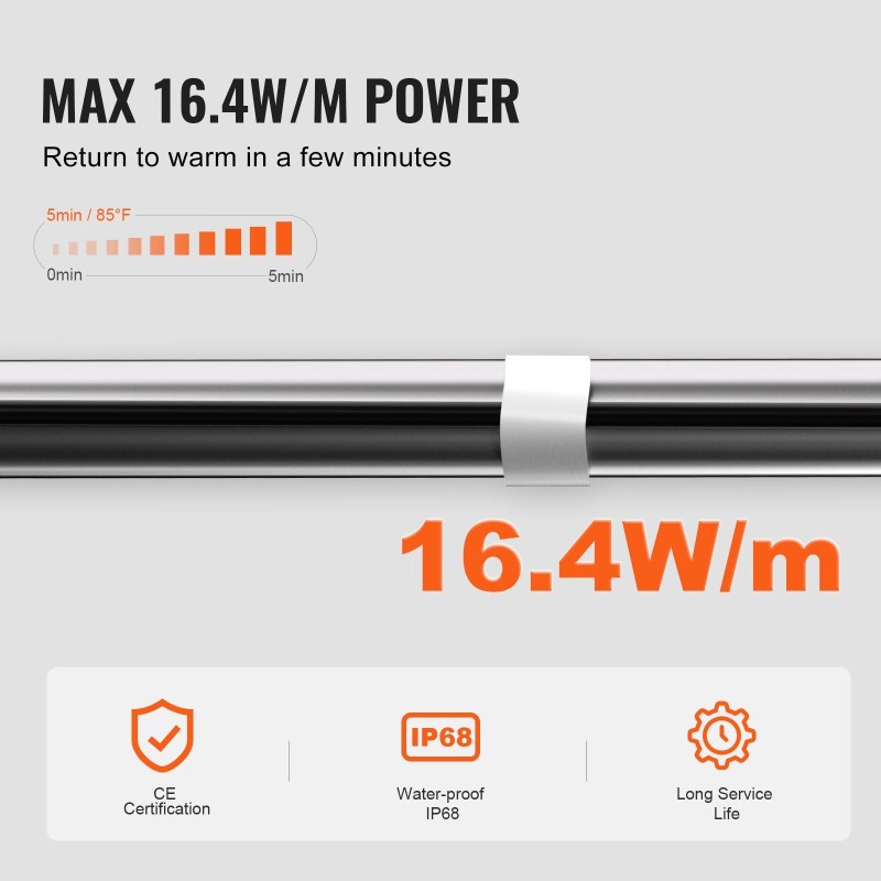 Itsesäätyvä putkien lämmityskaapeli 36,6 m 16,4 W/m sisäänrakennetulla termostaatilla