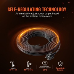 Itsesäätyvä putkien lämmityskaapeli 5,5 m 16,4 W/m sisäänrakennetulla termostaatilla muovi- ja metalliputkille