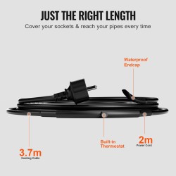 Putkien itsesäätyvä lämmityskaapeli 3,7 m 16,4 W/m sisäänrakennettu termostaatti