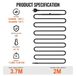 Putkien itsesäätyvä lämmityskaapeli 3,7 m 16,4 W/m sisäänrakennettu termostaatti