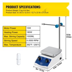 Magneettisekoitin kuumalevy ruostumatonta terästä 1000 ml 0 2000 kierrosta minuutissa digitaalinen näyttö