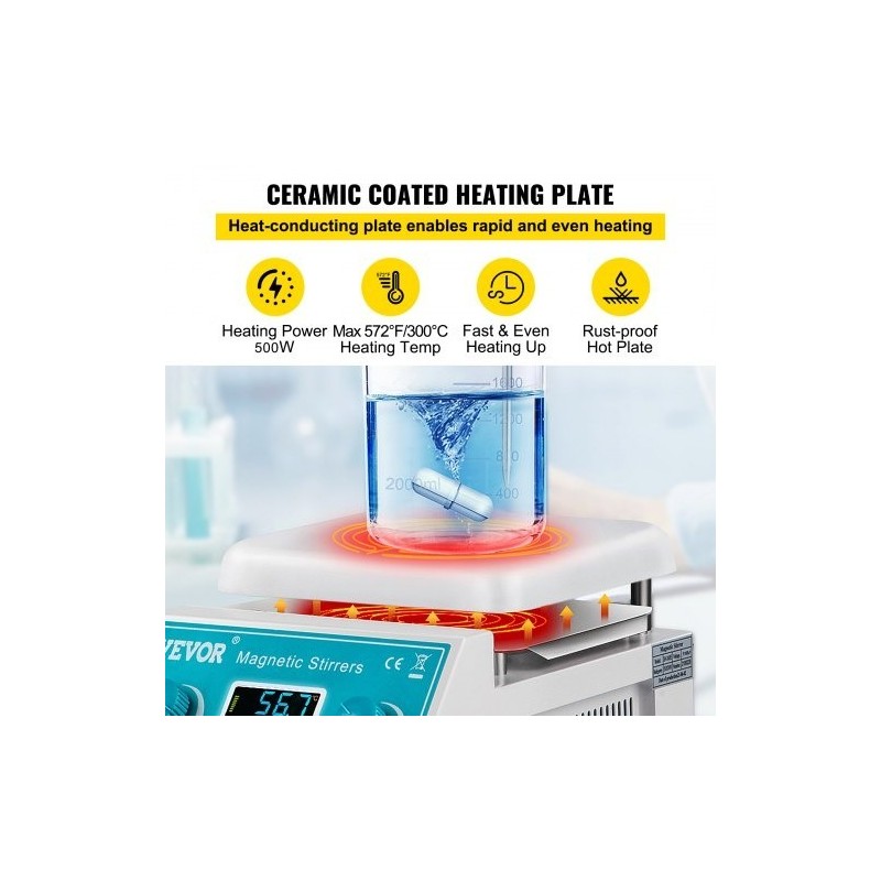 Magneettinen kuumalevysekoitin keraamisella pinnalla 2 litraa 200–2000 kierrosta laboratorioon