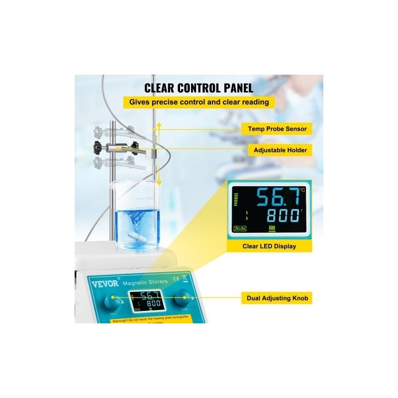 Magneettinen kuumalevysekoitin keraamisella pinnalla 2 litraa 200–2000 kierrosta laboratorioon