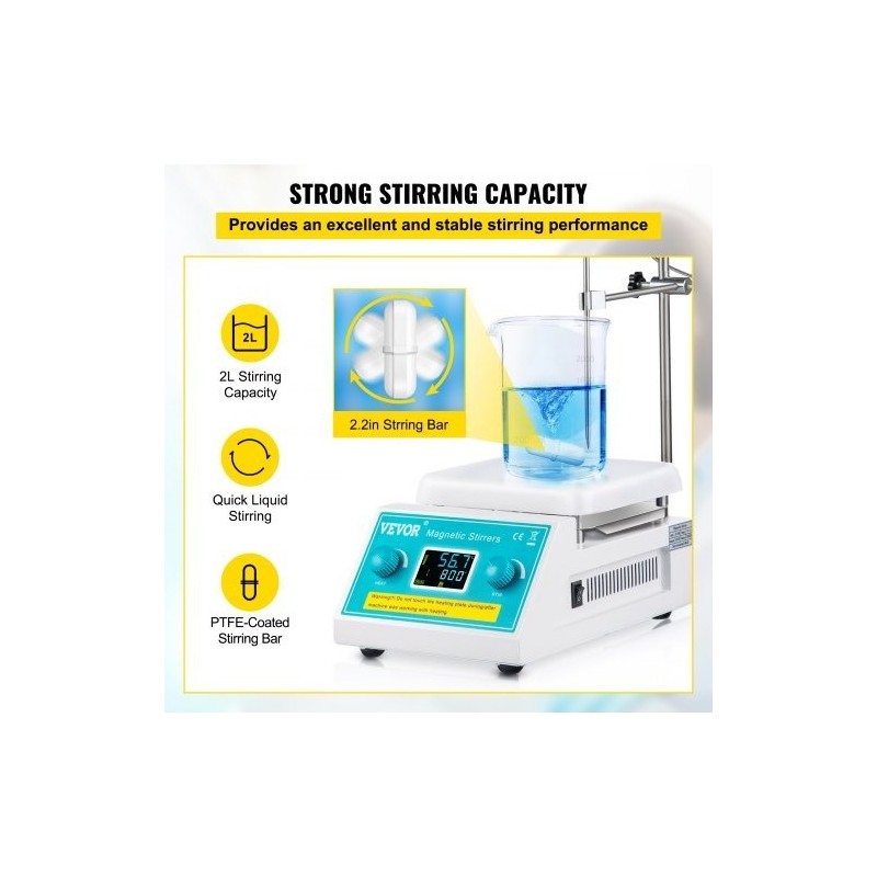 Magneettinen kuumalevysekoitin keraamisella pinnalla 2 litraa 200–2000 kierrosta laboratorioon