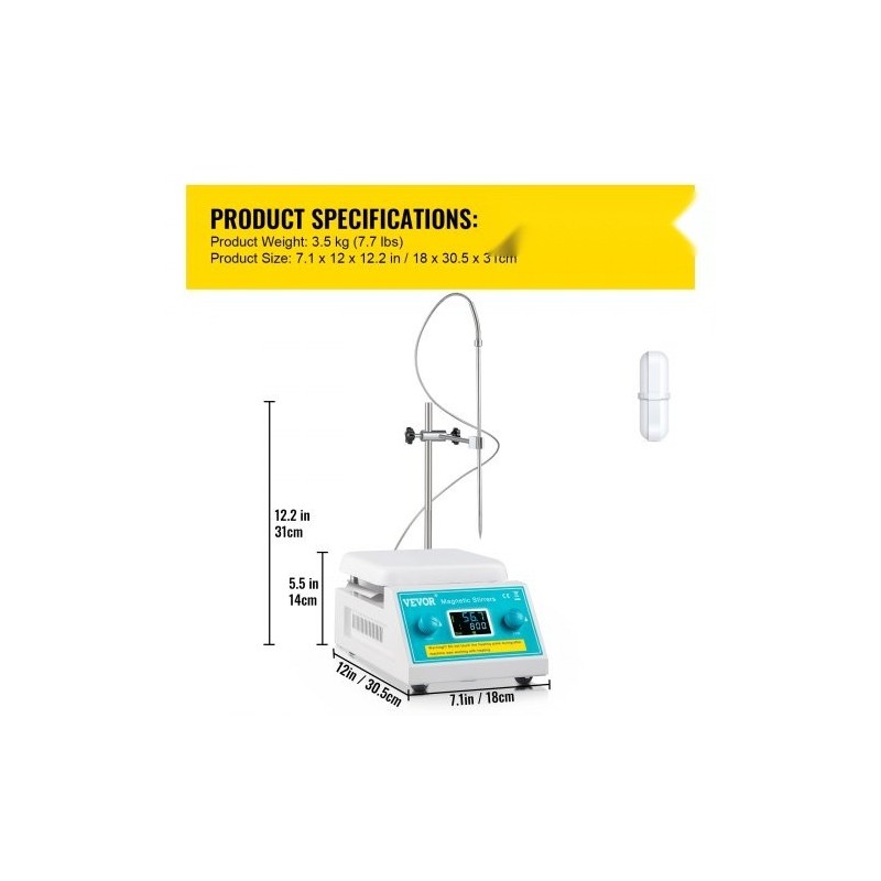 Magneettinen kuumalevysekoitin keraamisella pinnalla 2 litraa 200–2000 kierrosta laboratorioon