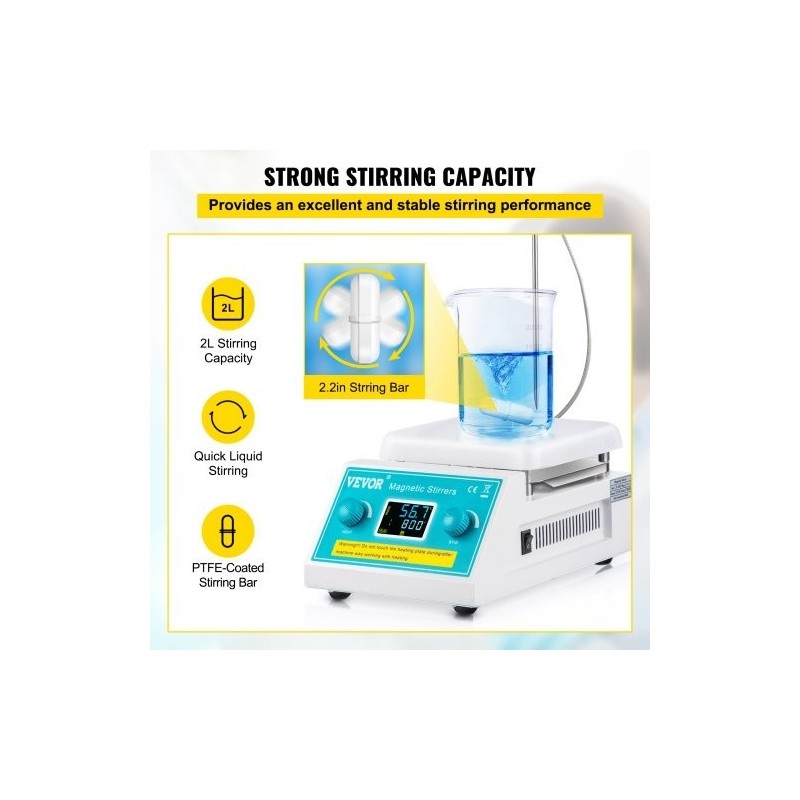 Magneettisekoittaja keraamisella kuumalevyllä digitaalinen 2 l laboratorioon 200–2000 r/min 300 °C