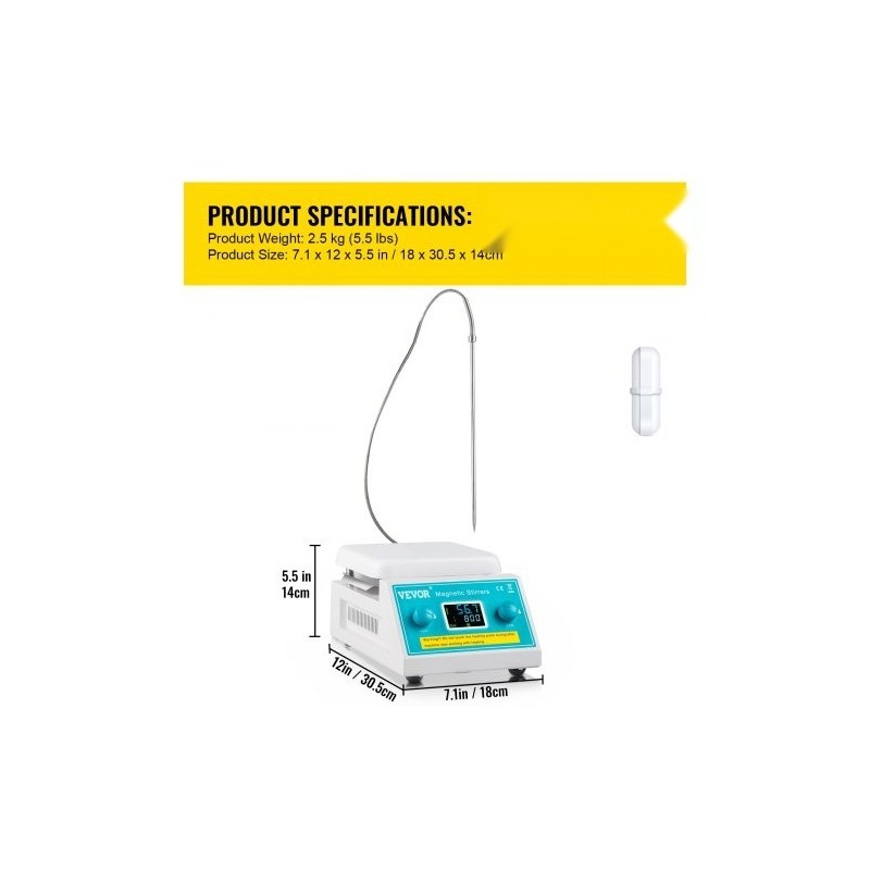 Magneettisekoittaja keraamisella kuumalevyllä digitaalinen 2 l laboratorioon 200–2000 r/min 300 °C