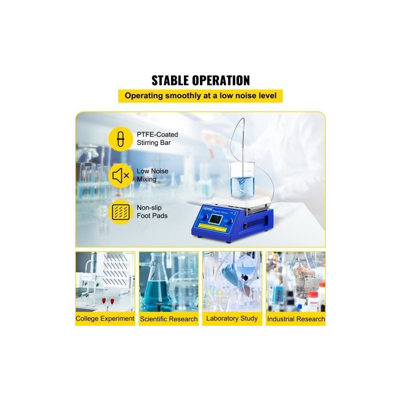 Magneettisekoittaja keraamisella kuumalevyllä 5 L kapasiteetti 200–2000 r/min enimmäislämpötila 320°C LED näyttö
