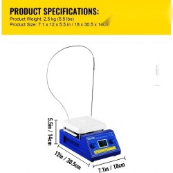 Magneettisekoittaja keraamisella kuumalevyllä 5 L kapasiteetti 200–2000 r/min enimmäislämpötila 320°C LED näyttö